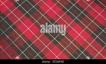 Close-up of Red and Black Tartan Plaid Fabric Pattern Stock Photo