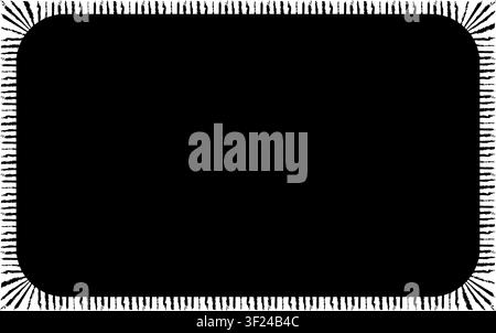 Scalloped rectangle black postage frame isolated on transparent bg. Outline border template. Simple minimalist label text box. Blank scallop edge stam Stock Vector