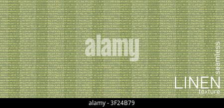 Green burlap linen decorated seamless realistic texture. Linen fabric cloth woven pattern. Rough woven hessian textile. Canvas cotton backdrop bg. Vec Stock Vector