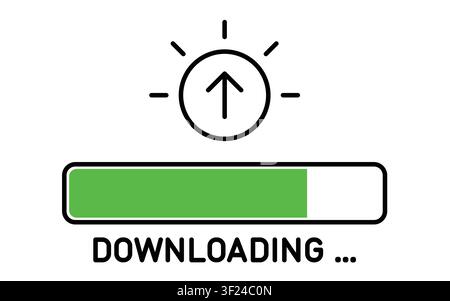 Green progress loading bar vector icon with downloading text Stock Vector