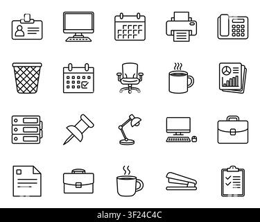 Business and office supplies line icon set vector illustrations Stock Vector