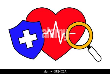 Health insurance medical diagnostic heart shield vector icon Stock Vector
