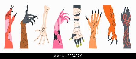 Halloween monster hands collection. Isolated claws Stock Vector