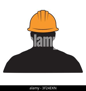 Black silhouette person with protective orange construction hard hat helmet Stock Vector
