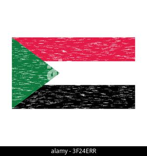 Detailed Sudan flag horizontal stripes green triangle distressed vintage texture Stock Vector