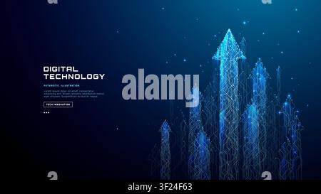 Blue tech arrows surge upward through glowing circuit paths Stock Vector