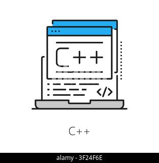 Software development program code line icon or symbol. Computer system programing line icon, software development pictogram. Program code engineering symbol Stock Vector
