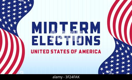 Midterm Elections Banner with Waving American Flags and Copy Space Vector Illustration Stock Vector