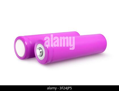 Alkaline batteries in magenta color isolated on white Stock Photo