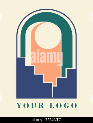 Aesthetic architecture logo. Crescent moon vector label. Modern and minimalist logo. Flat Vector Logo Stock Vector
