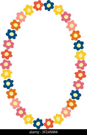 Wreath frame with colorful flower elements. Trendy graphic template. Cute empty frame box Stock Vector