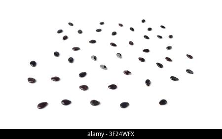 Watermelon Seeds Isolated, Water Melon Black Seed Pile, Small Black Kernels, Raw Scattered Watermelon Seeds on White Background Stock Photo