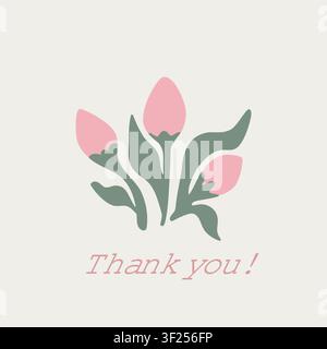Minimal Thank You Floral Card Vector Elegant Pink Tulips Botanical Appreciation Greeting Design Stock Vector