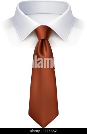 Realistic red necktie with white business shirt collar isolated on white background. Professional office dress code icon Stock Vector