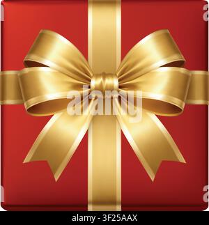 Red gift box with golden ribbon isolated on white background. Luxury present icon for Fathers Day and holiday greetings Stock Vector