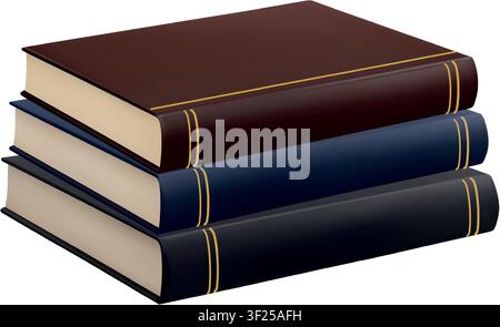 Stack of classic hardcover books with gold details, education library icon. Realistic 3D illustration Stock Vector