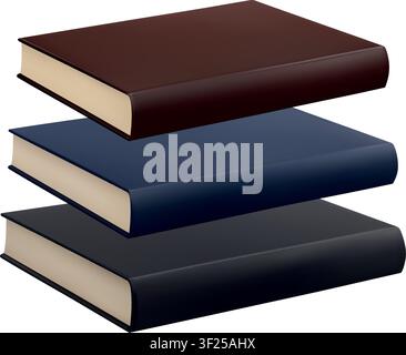 Floating stack of hardcover books, education knowledge learning. Realistic 3D illustration Stock Vector