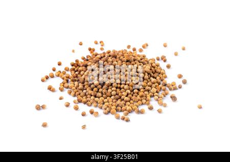 Coriander Seeds Isolated, Cilantro Grains, Chinese Parsley Seed Group, Dry Spices, Seasonings, Coriander Herb Seeds on White Background Stock Photo