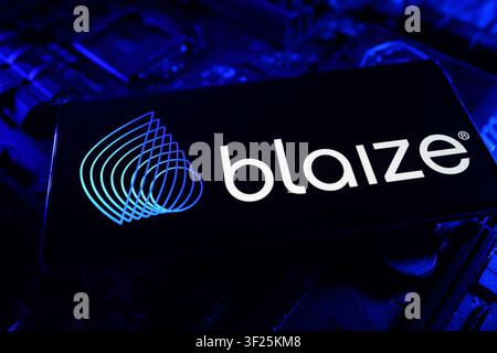 Blaize Logo Displayed on Computer Chip Circuit Board CPU Motherboard Representing Artificial Intelligence Computing and Semiconductor Technology Compa Stock Photo