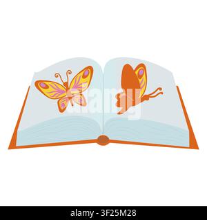 Book spread featuring orange butterflies. Vector illustration isolated on white background. Stock Vector
