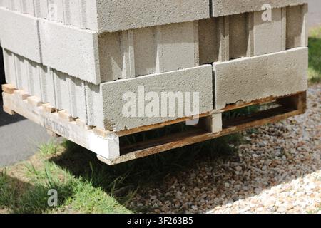 Grey concrete blocks stack delivery Stock Photo