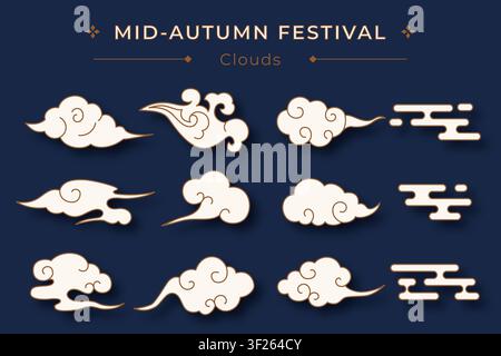 Decorative Chinese cloud collection for Mid Autumn Festival in modern simple style Stock Vector