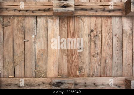 Rustic wooden pallet background texture with vertical planks and rusty nails Stock Photo