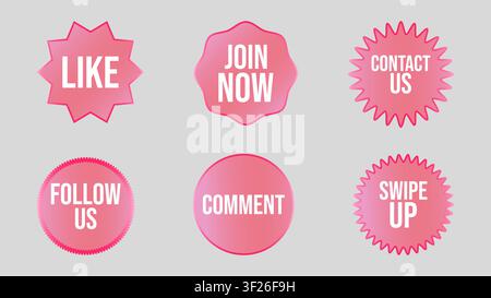 Social Media Elements Glassmorphism UI Icon Design. Modern transparent UI icons and buttons for web design, mobile apps, branding, presentations, advertising and marketing, vector illustration. Stock Vector