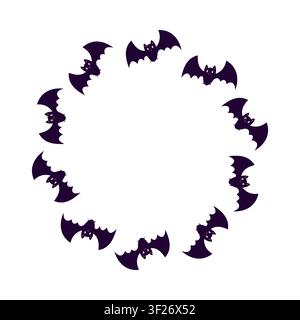 Halloween bat wreath vector border, cute flying bats round frame background for spooky holiday card design template Stock Vector