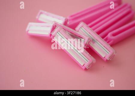 Pink tools arranged on a pink background Stock Photo