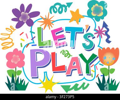 Vibrant vector illustration with hand-drawn text, floral elements, and colorful geometric doodles on white Stock Vector