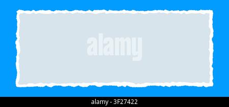 Wide jagged edges paper frame. Grey blue horizontal rectangle torn paper sheet. Ripped page template background for poster, text box, banner, collage, sticker. Vector empty craft backdrop Stock Vector
