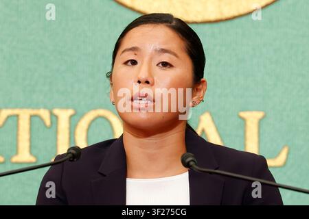 Japanese tennis player Yui Kamiji speaks during a press conference at the Japan National Press Club on July 17, 2026, in Tokyo, Japan. Kamiji won the Wimbledon Championship women's wheelchair singles title. She became the first Japanese female wheelchair tennis player to achieve a career Golden Slam by winning all four Grand Slam tournaments and a Paralympic gold medal. Credit: Rodrigo Reyes Marin/AFLO/Ģ����ý Live News Stock Photo