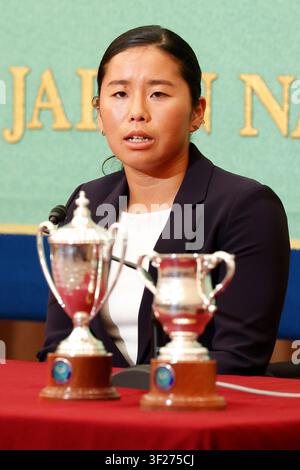 Japanese tennis player Yui Kamiji speaks during a press conference at the Japan National Press Club on July 17, 2026, in Tokyo, Japan. Kamiji won the Wimbledon Championship women's wheelchair singles title. She became the first Japanese female wheelchair tennis player to achieve a career Golden Slam by winning all four Grand Slam tournaments and a Paralympic gold medal. Credit: Rodrigo Reyes Marin/AFLO/Ģ����ý Live News Stock Photo