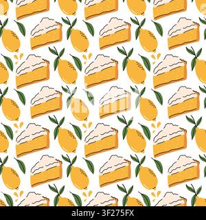 Lemon Pie and Fresh Whole Lemons Seamless Pattern Design Stock Vector
