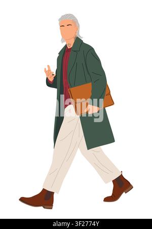 Gray haired man strides confidently, hand raised Stock Vector