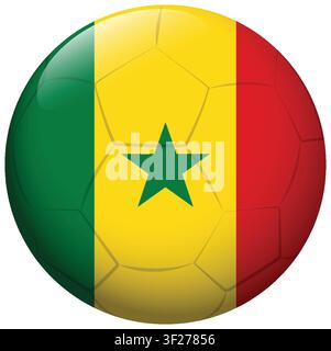 Glossy vector illustration of a football wrapped in Senegalese national colors and green star. Stock Vector