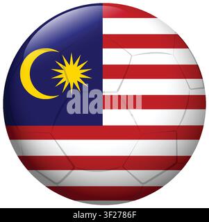 Vector soccer ball with Malaysian flag design, glossy finish, and realistic lighting on white background. Stock Vector