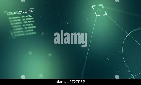 Surveillance system displaying facial recognition data and location tracking information Stock Photo