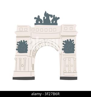 Triumphal arch with statue on top, flat vector illustration Stock Vector