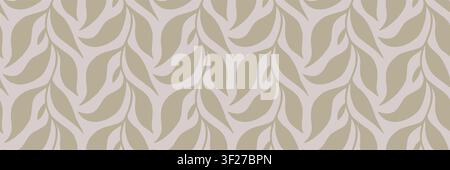 Minimalist Beige Leaf Seamless Pattern with Botanical Branches Stock Vector