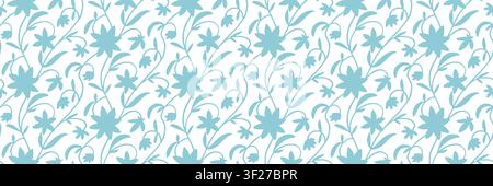 Blue Floral Seamless Pattern with Elegant Botanical Vines Stock Vector
