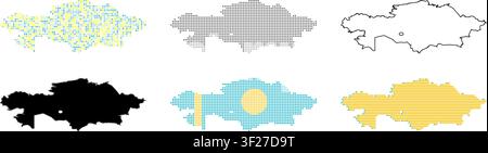 Kazakhstan map icons set. Collection of various graphic styles for country geography. Stock Vector