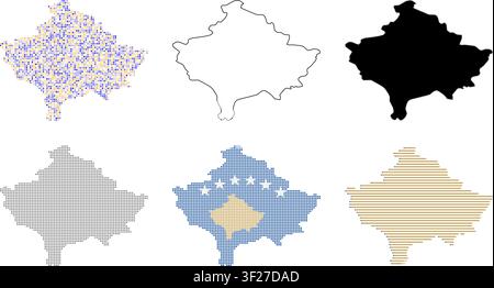 Kosovo map collection in various graphic styles. Set of vector silhouettes and icons. Stock Vector
