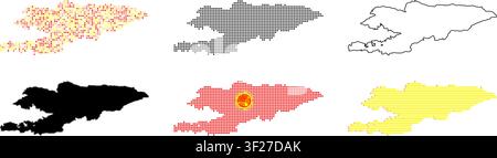 Kyrgyzstan map icons set. Collection of various graphic styles for national territory. Stock Vector
