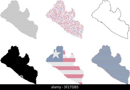 Liberia map icons set. Collection of various graphic styles of the Liberian country map. Stock Vector