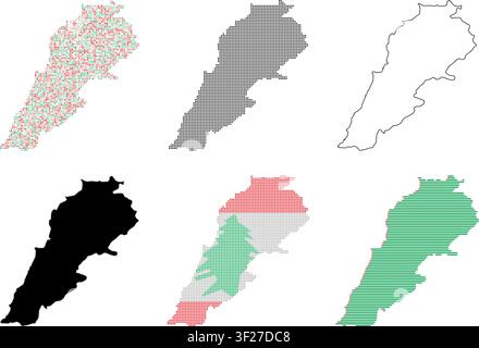 Lebanon map collection. Set of country silhouettes and geometric graphic designs. Stock Vector