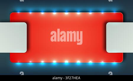 Red neon border background template with glowing blue led lights and blank white side frames for modern digital scoreboard presentation or tech showca Stock Vector