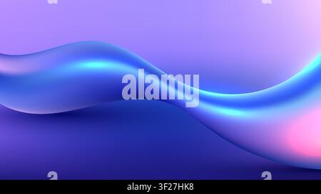 Abstract 3D fluid wave background with neon blue and purple gradient digital illustration for modern web design Stock Vector
