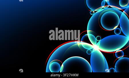 Abstract digital high tech showcase glowing blue molecular structures and neon rings that represent dynamic cellular science on a dark background Stock Vector